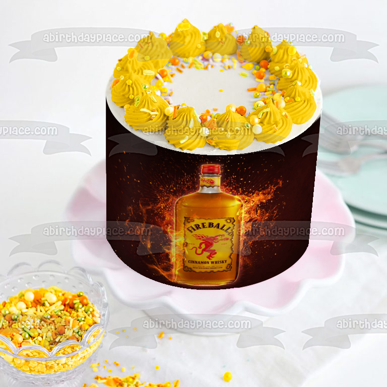 Fireball Cinnamon Whisky Bottle Edible Cake Topper Image ABPID56106