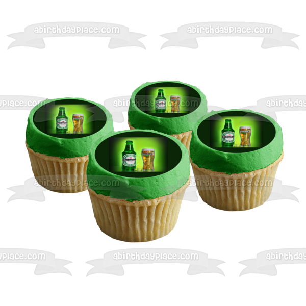 Heineken Beer Bottle and Glass Edible Cake Topper Image ABPID56198