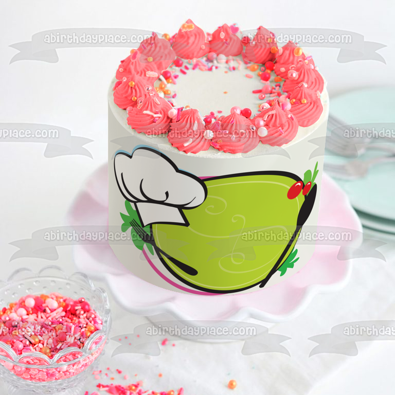 Culinary Chef Plate Fork Spoon Chef Hat Edible Cake Topper Image ABPID13357