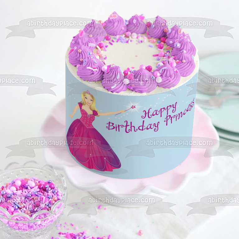 Happy Birthday Princess Doll Ball Gown Edible Cake Topper Image ABPID13240