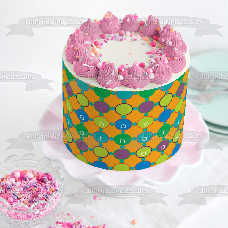 Feliz día de la madre, fondo de círculos azules, verdes y morados, adorno comestible para tarta, imagen ABPID13366