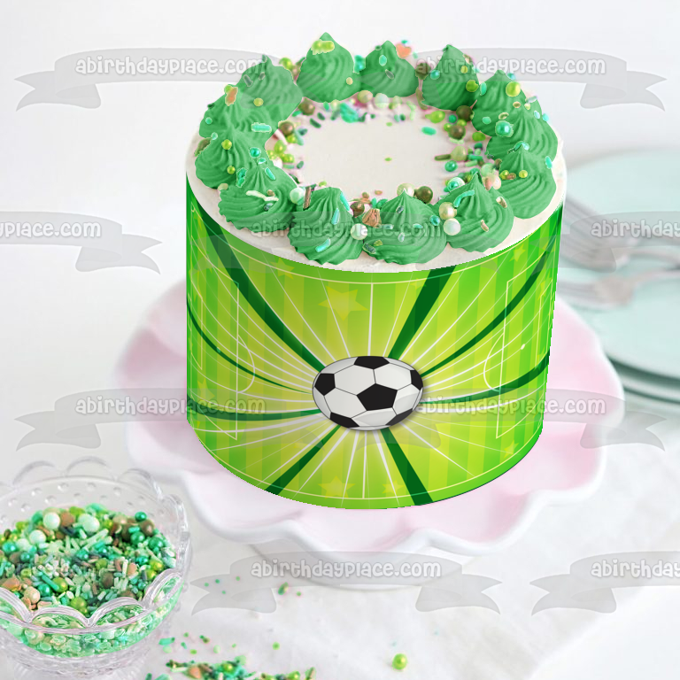 Sports Soccer Ball Soccer Field Stars Edible Cake Topper Image ABPID13249
