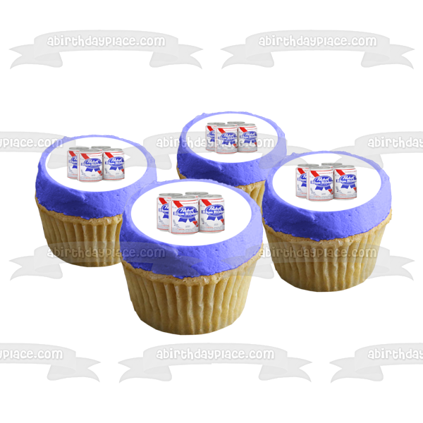 Pabst Blue Ribbon Beer Cans Edible Cake Topper Image ABPID56200