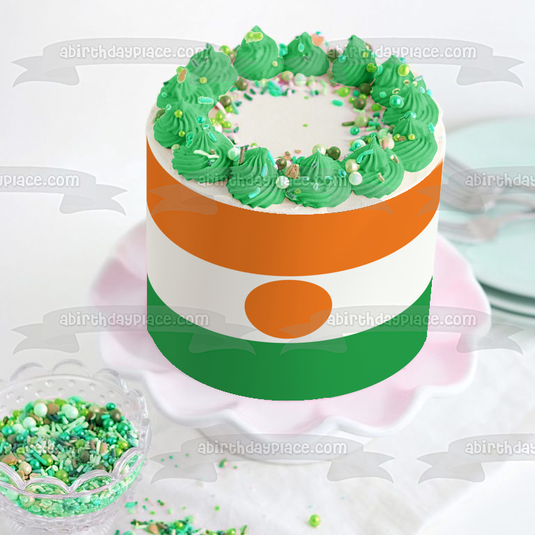 Decoración comestible para tarta con bandera de Níger, color naranja, blanco y verde, imagen ABPID13389