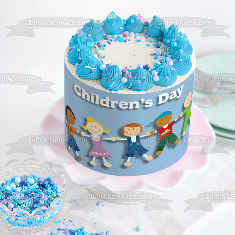 Children's Day Five Kids Holding Hands Edible Cake Topper Image ABPID13399