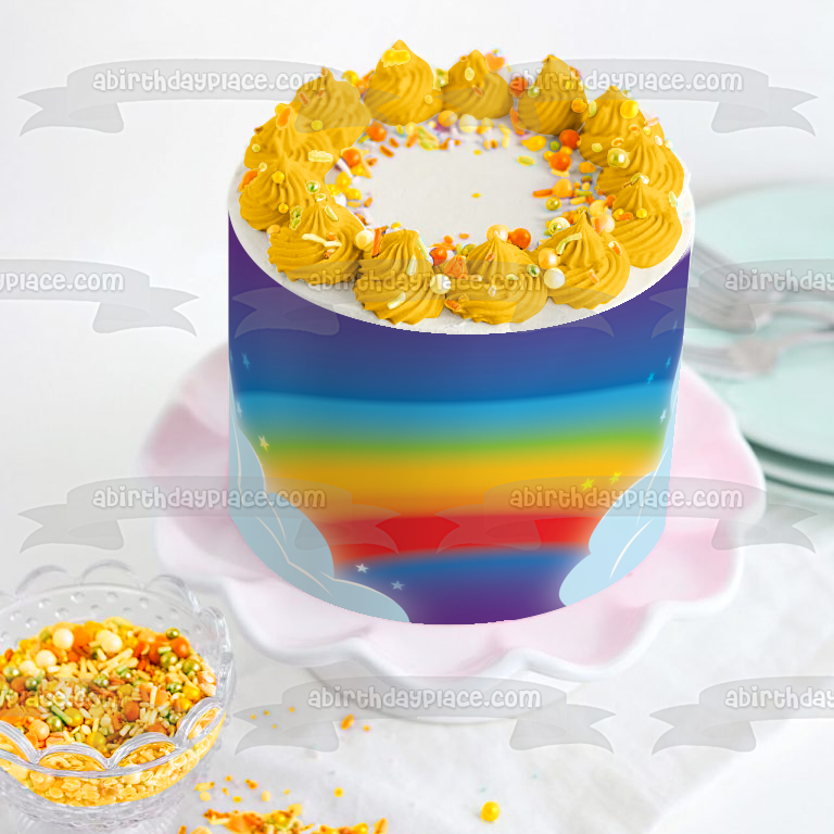 Rainbow Clouds Stars Blue Sky Edible Cake Topper Image ABPID13402
