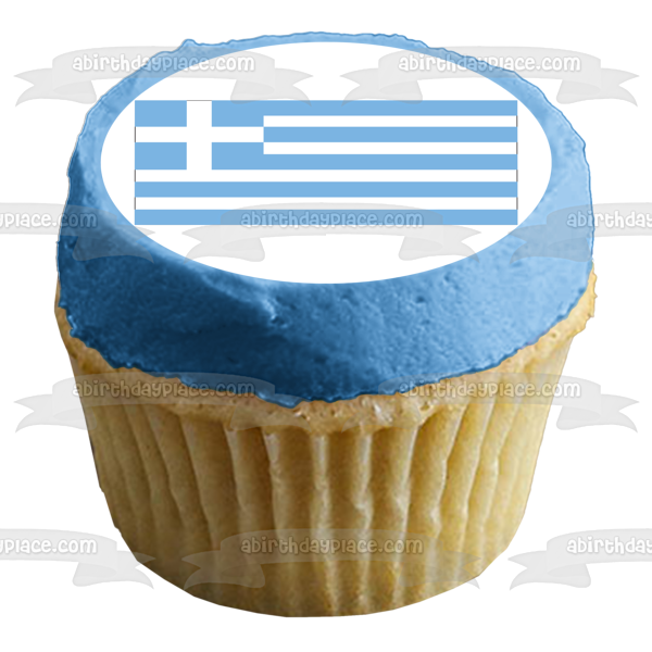 Flag of Greece Blue White Stripes White Cross Edible Cake Topper Image ABPID13428
