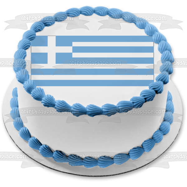 Flag of Greece Blue White Stripes White Cross Edible Cake Topper Image ABPID13428