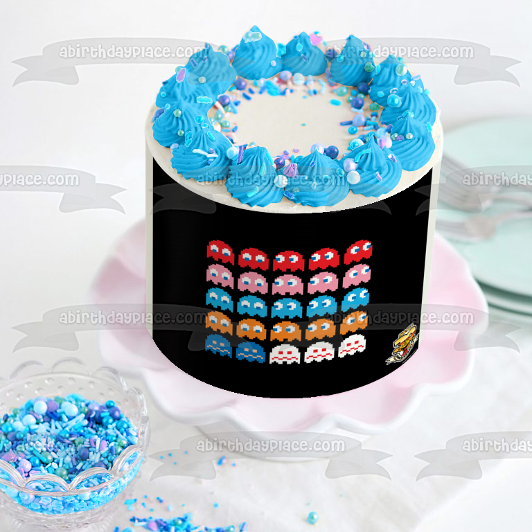 Pac-Man 30 aniversario fantasmas Inky Pinky Blinky Clyde decoración comestible para tarta imagen ABPID14993