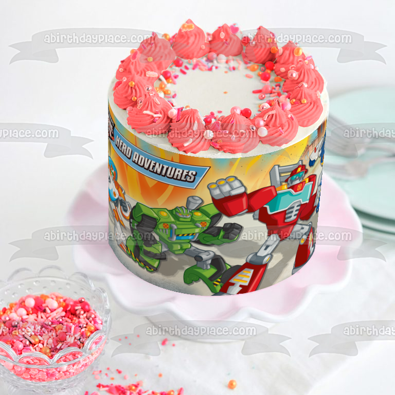 Transformers Rescue Bots Hero Adventures Heatwave Boulder Blades Optimus Prime Edible Cake Topper Image ABPID15002