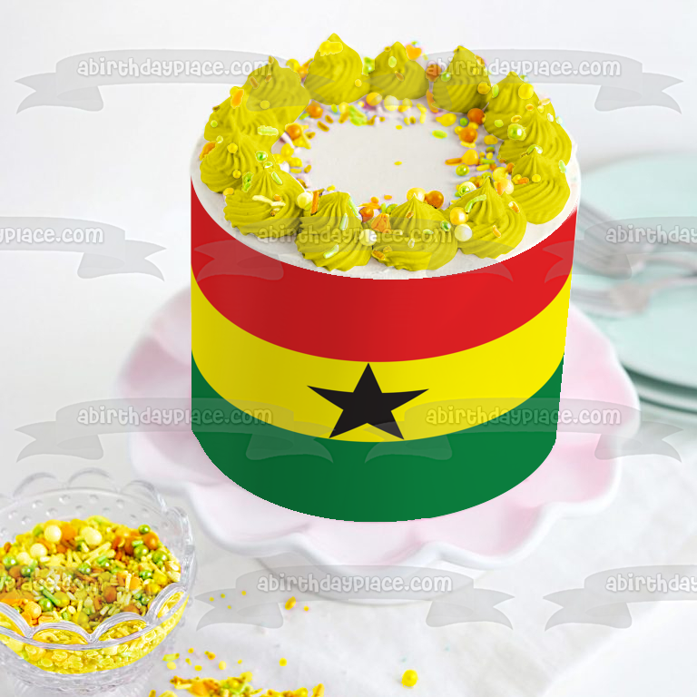 Flag of Ghana Red Yellow Green Stripes Black Star Edible Cake Topper Image ABPID13464