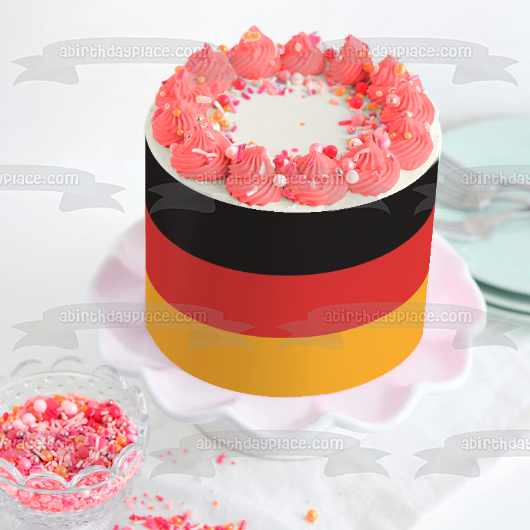 Adorno comestible para tarta con diseño de bandera de Alemania, color negro, rojo y naranja, imagen ABPID13471