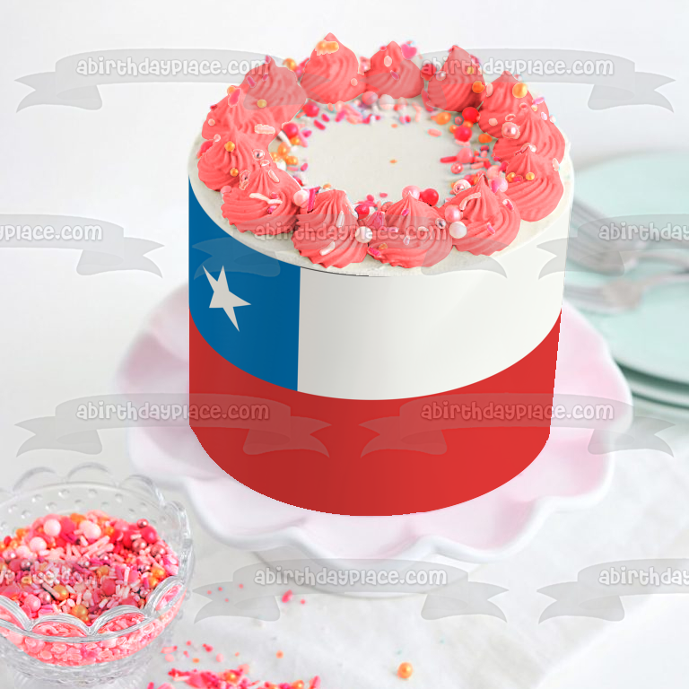 Bandera de Chile rojo blanco azul blanco estrella comestible decoración para tarta imagen ABPID13512