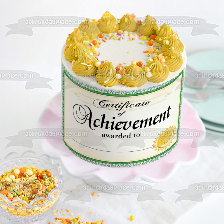 Certificado de logro otorgado a la imagen de adorno comestible para pastel con sello de oro ABPID13525