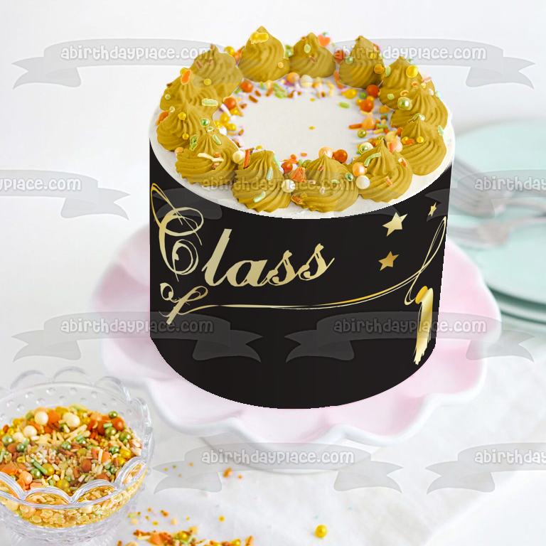 Gold Class of Tassle Stars Black Background Edible Cake Topper Image ABPID13545