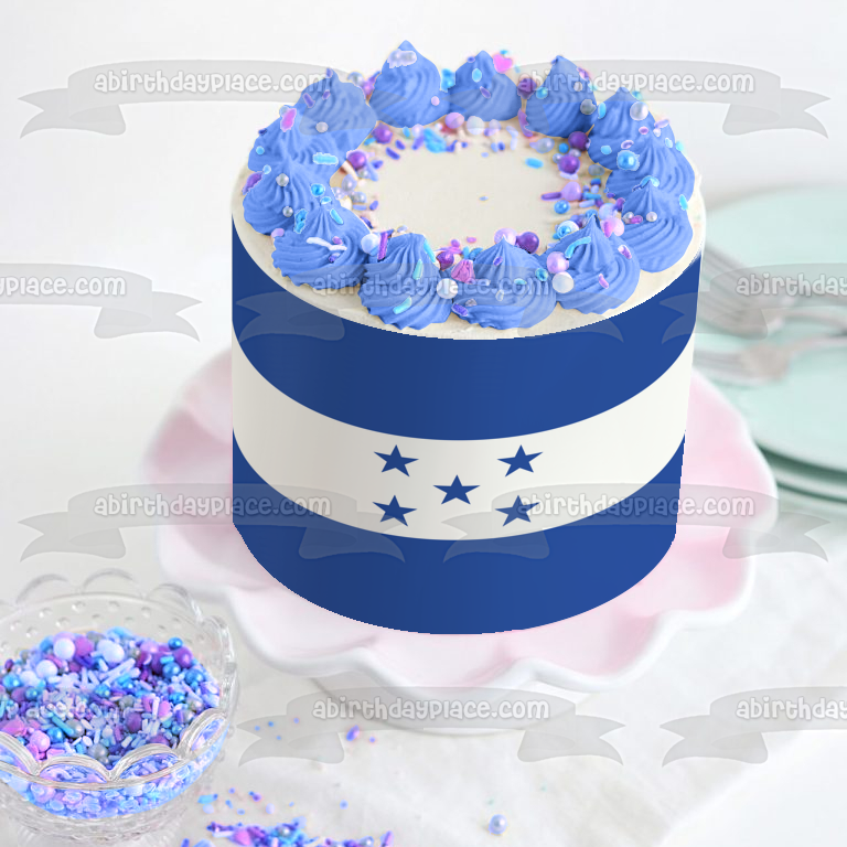 Honduras Flag Blue White Horizontal Stripes X Shaped Stars Edible Cake Topper Image ABPID13553