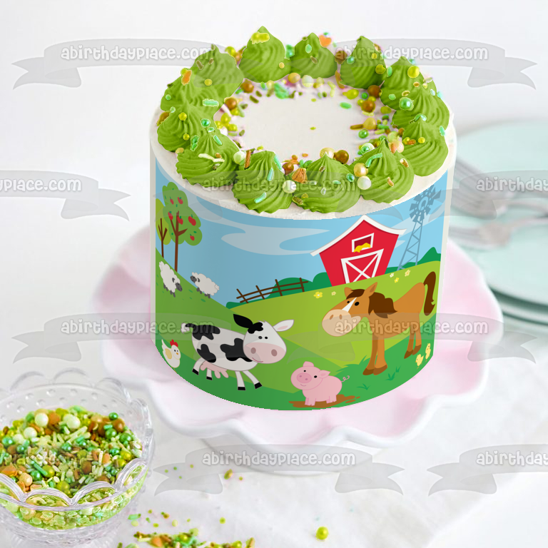 Barn Animals Chicken Pig Horse Cow Lambs Baby Chicks Barn Edible Cake Topper Image ABPID13591