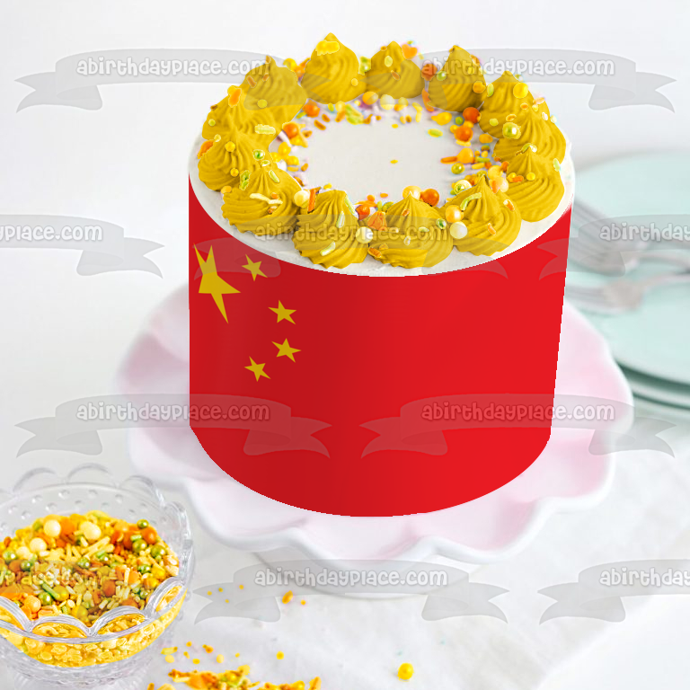 Flag of China Red Yellow Stars Edible Cake Topper Image ABPID13595