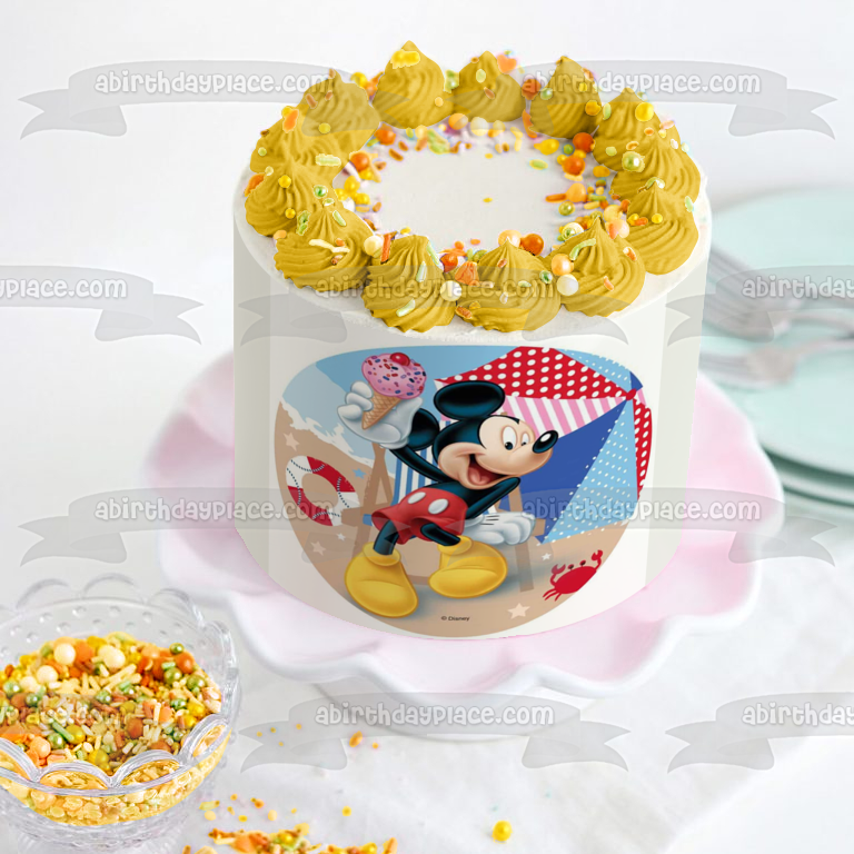 Disney Mickey Mouse Ice Cream Cone Beach Scene Background Edible Cake Topper Image ABPID21766