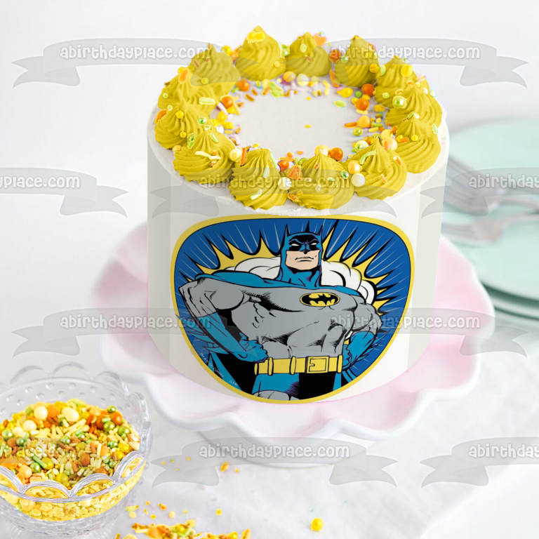 DC Comics Batman Yellow and Blue Background Edible Cake Topper Image ABPID21861