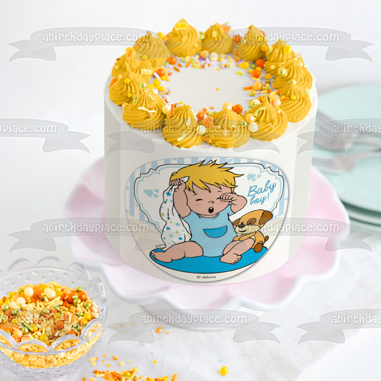 Bebé niño dibujos animados juguete cachorro corazones azules adorno comestible para pastel imagen ABPID22104