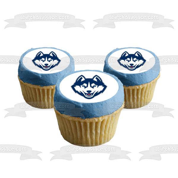Imagen comestible para tarta con logotipo del equipo de baloncesto masculino de la Universidad de Connecticut Huskies NCAA ABPID24384
