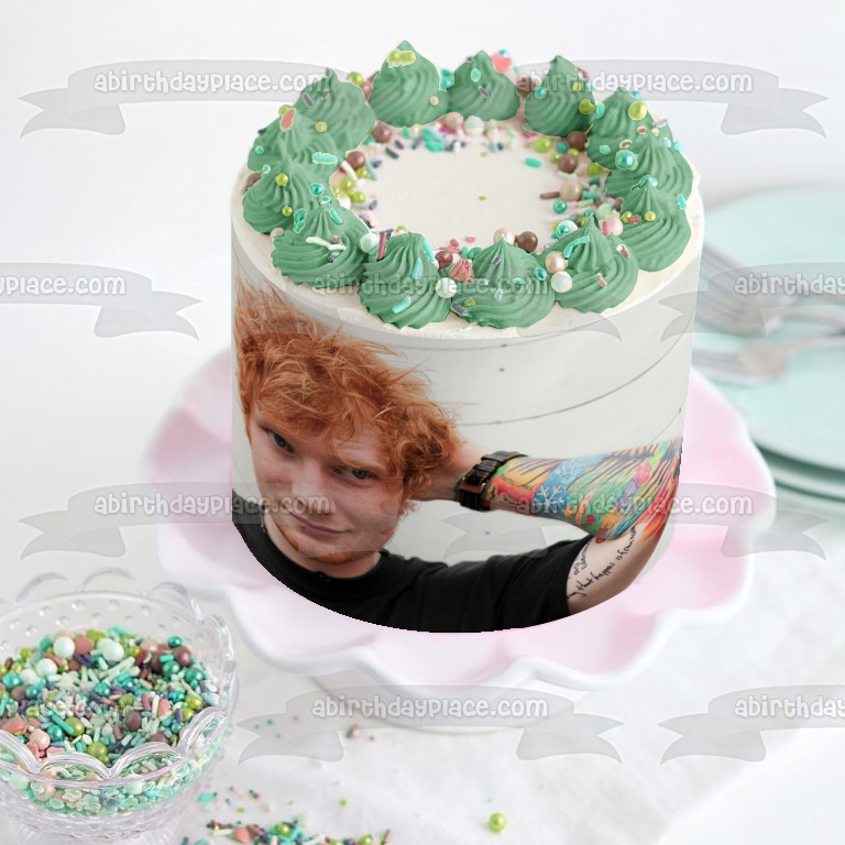 Ed Sheeran Tatuajes sonrientes Imagen comestible para decoración de tarta ABPID26866