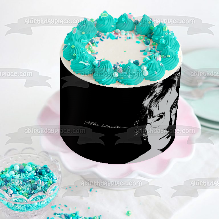 John Lennon Signature Black and White Edible Cake Topper Image ABPID26871