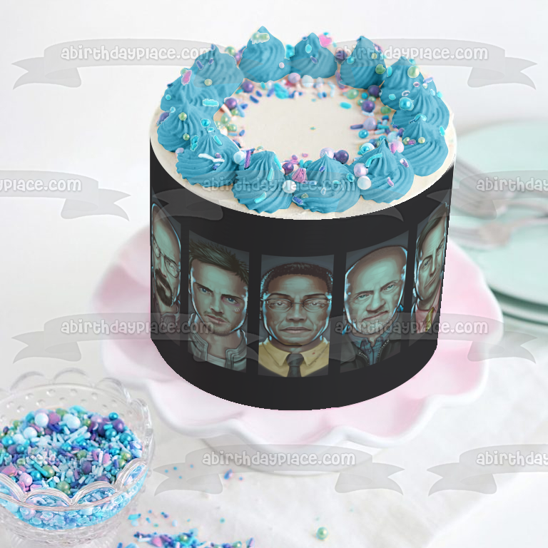 Breaking Bad Cartoon Walter White, Jesse, Gus, Mike and Saul! Edible Cake Topper Image ABPID27023
