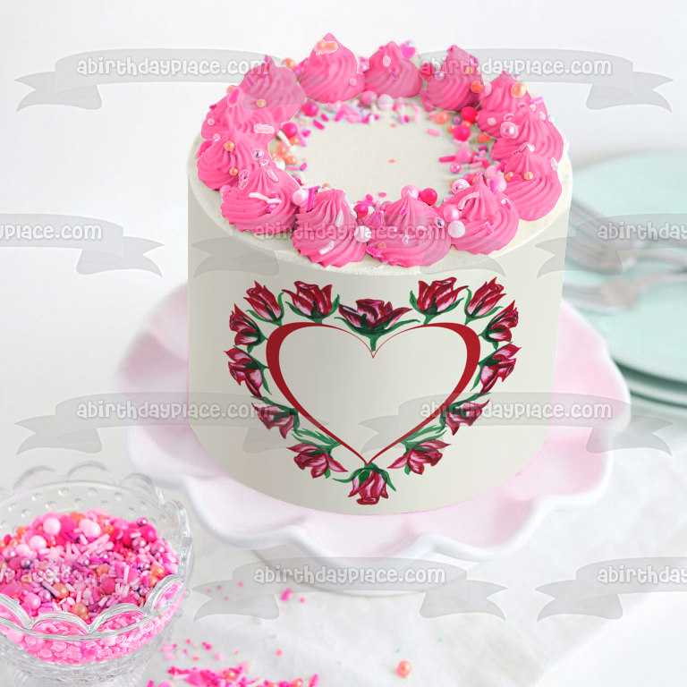 Roses Heart Edible Cake Topper Image ABPID56277