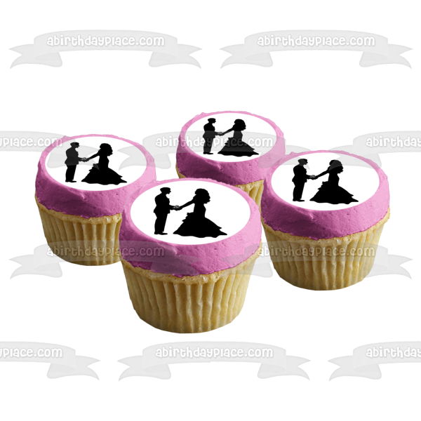 Wedding Bride and Groom Silhouette Edible Cake Topper Image ABPID56282