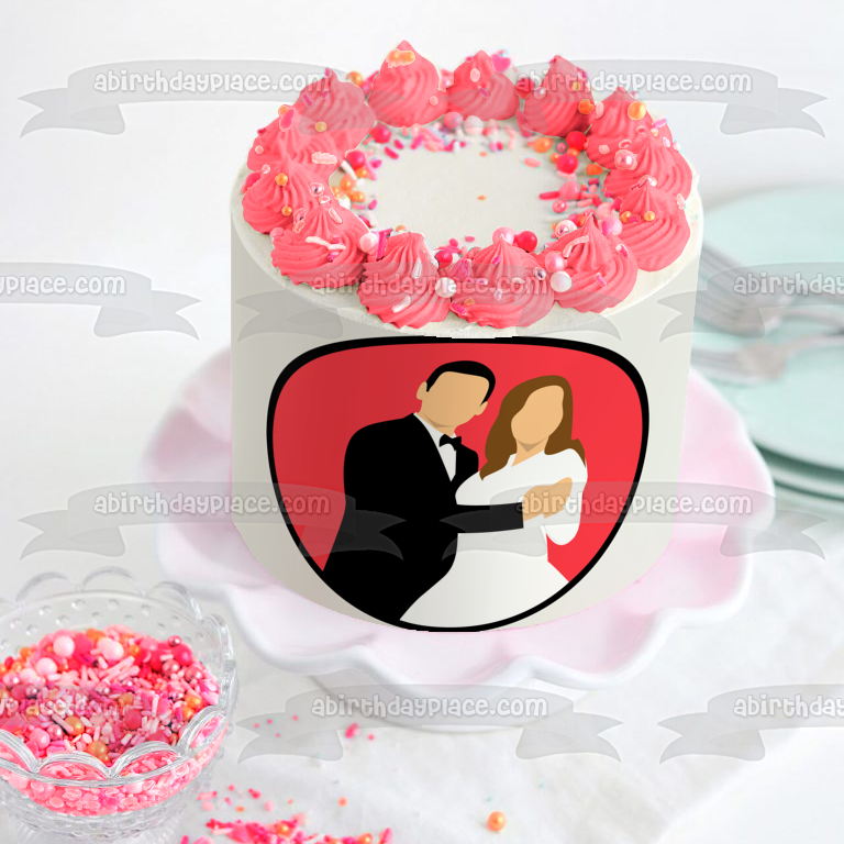Wedding Bride and Groom Silhouette Edible Cake Topper Image ABPID56285