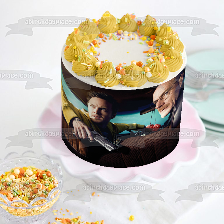 Breaking Bad Walter White Jesse Pinkman Gun Car Edible Cake Topper Image ABPID27080