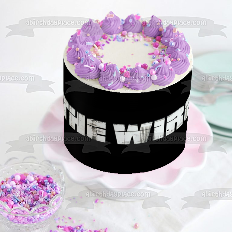 Imagen comestible para decoración de tarta con el logotipo de The Wire, fondo negro, ABPID27096