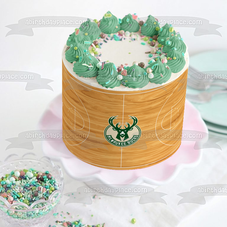 Milwaukee Bucks Logo NBA Basketball Court Background Edible Cake Topper Image ABPID27327