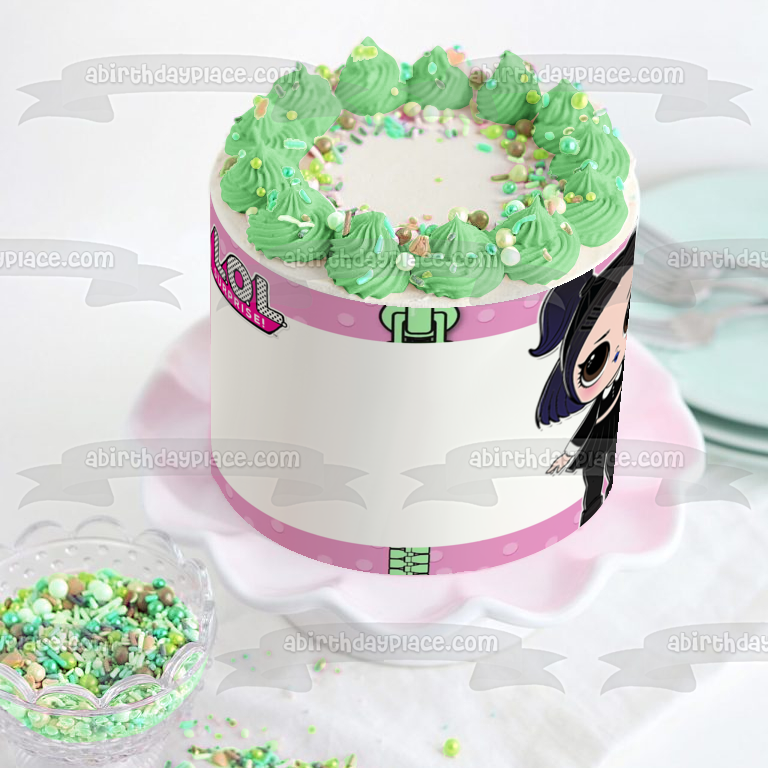 Marco de imagen comestible para decoración de tarta con borde de lunares morado oscuro de LOL Surprise ABPID27152