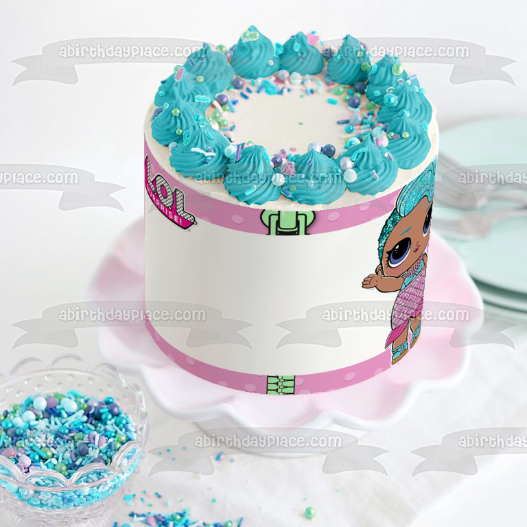 Marco de imagen comestible para decoración de tarta con borde de lunares morados LOL Surprise Splash Queen ABPID27155