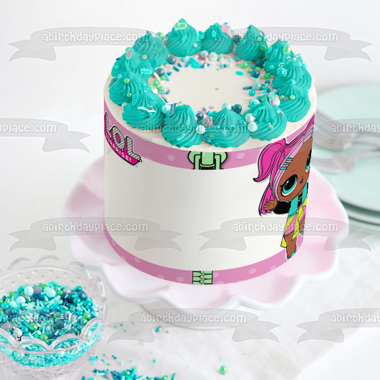 LOL Surprise VRQT Marco de imagen comestible para decoración de tarta con bordes de lunares morados ABPID27157