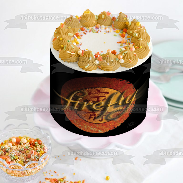 Firefly Logo Black Background Edible Cake Topper Image ABPID27191