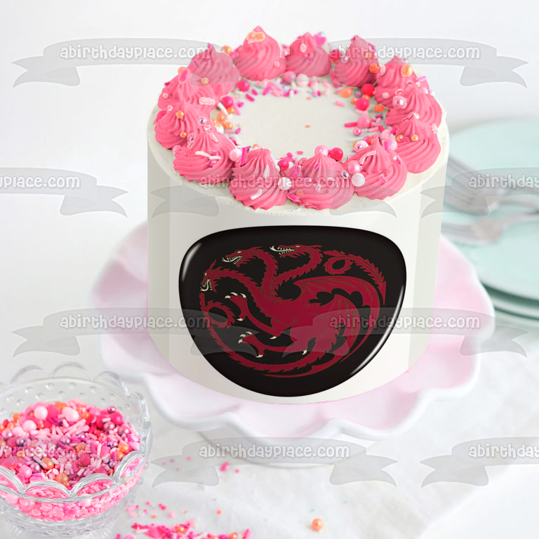 Emblema de la Casa Targaryen de Juego de Tronos, fondo negro, decoración comestible para tarta, imagen ABPID27217