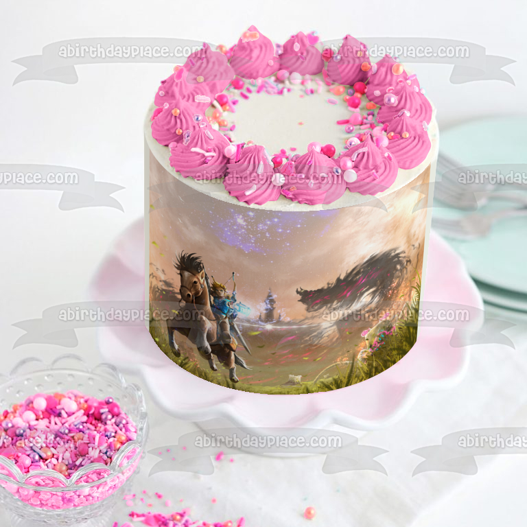 The Legend of Zelda Breath of the Wild Link Horse Bow and Arrow Edible Cake Topper Image ABPID27225