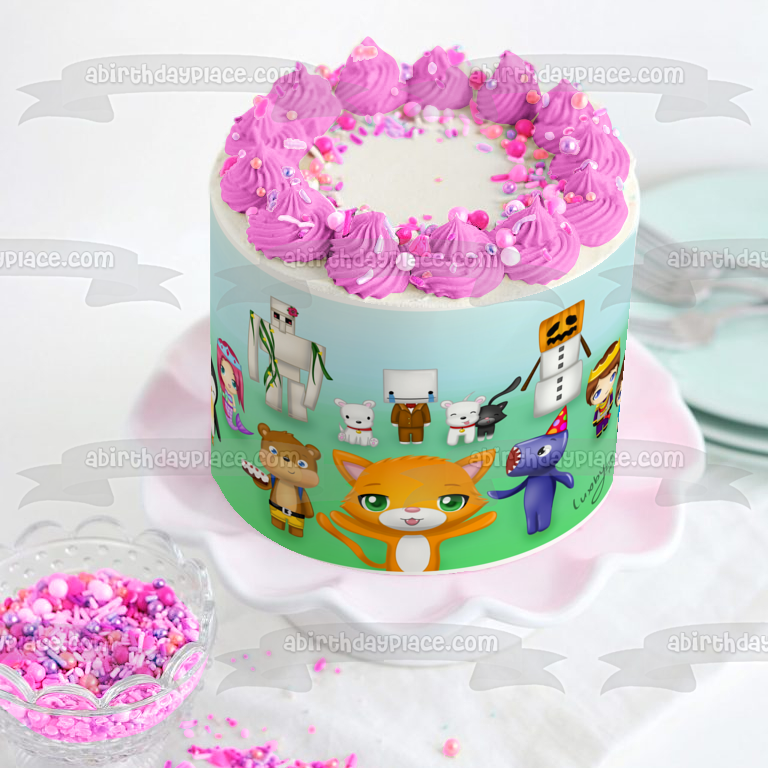 Mr. Stampy Cat and Friends Mittens Henry Norman the Snow Golem Hatty Hatington Edible Cake Topper Image ABPID27249