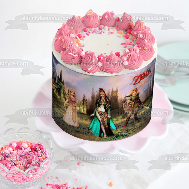 The Legend of Zelda Twilight Princess Link Princess Zelda Castle Edible Cake Topper Image ABPID27251