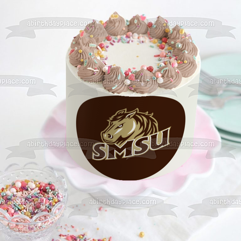 Southwest Minnesota State University Mustangs Logo Edible Cake Topper Image ABPID27716