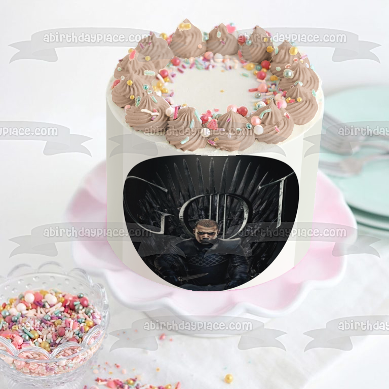 Game of Thrones Grey Worm Black Background Iron Throne Edible Cake Topper Image ABPID27260
