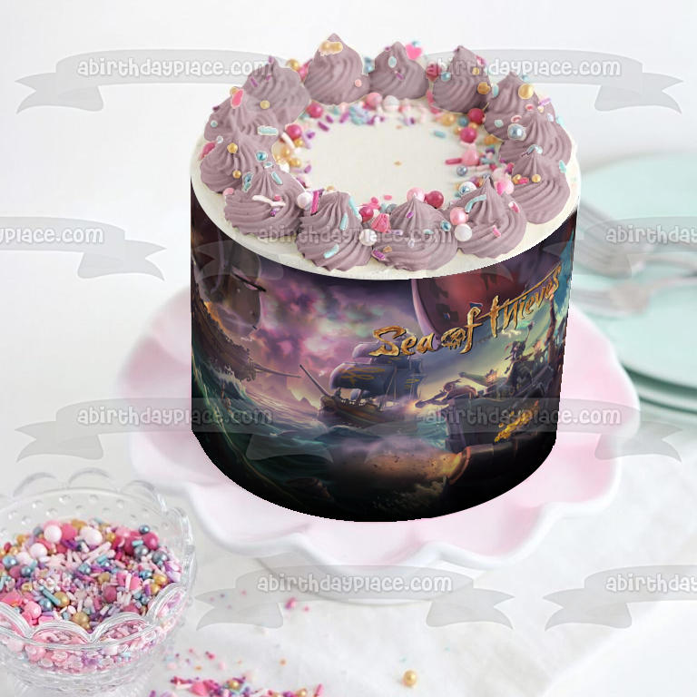 Sea of Thieves Pirate Ships Ocean Waves Edible Cake Topper Image ABPID27274