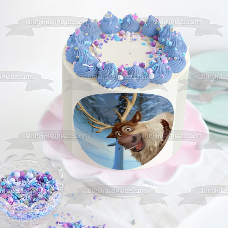 Disney Frozen Sven Snowy Trees Edible Cake Topper Image ABPID27804