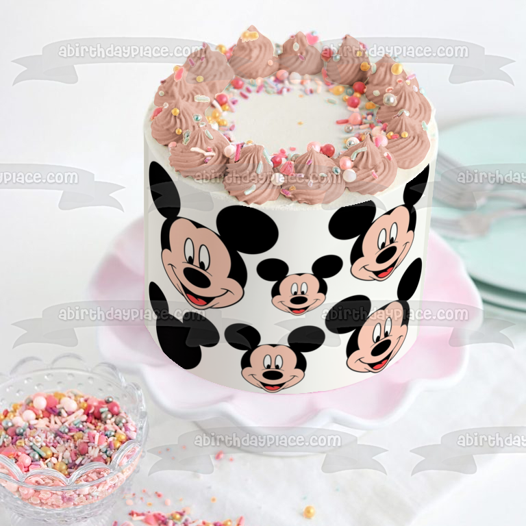 Disney Mickey Mouse Faces Smiling Edible Cake Topper Image ABPID49566