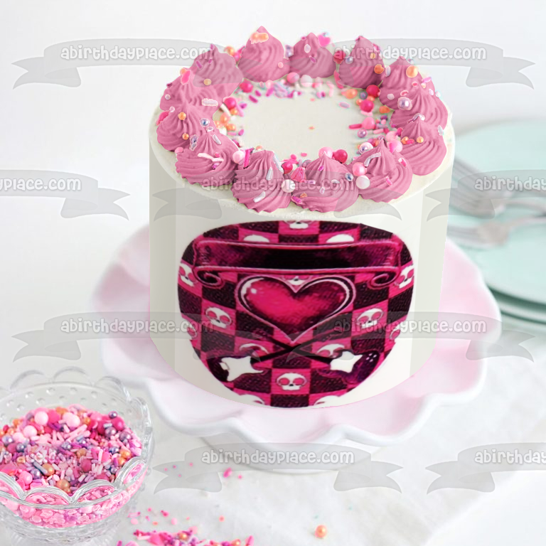 Pink Rockin Hottie Logo Skulls Hearty Guitars Edible Cake Topper Image ABPID49866