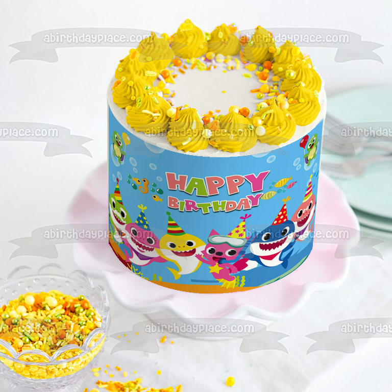 Baby Shark Mommy Shark Daddy Shark Grandpa Shark Grandma Shark Pinkfong Happy Birthday Edible Cake Topper Image ABPID49701